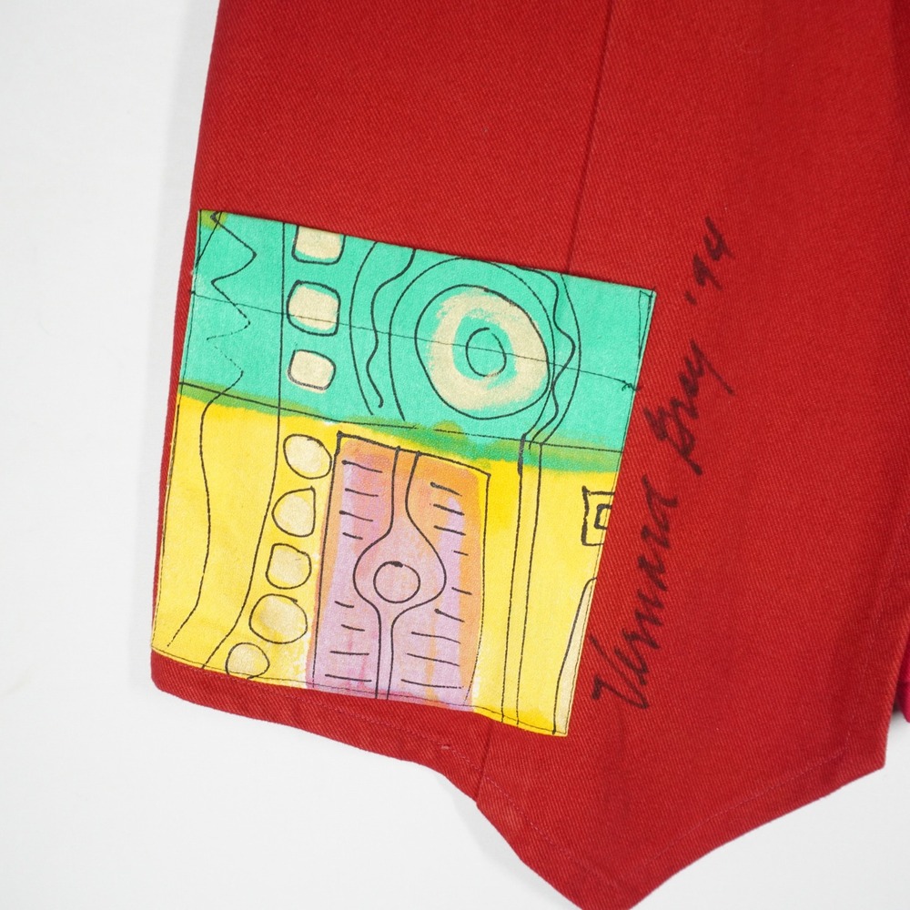 VTG Vernara Gray Hand Painted Vest L Red 1994 Art to Wear Boho Abstract Teacher - Picture 2 of 11